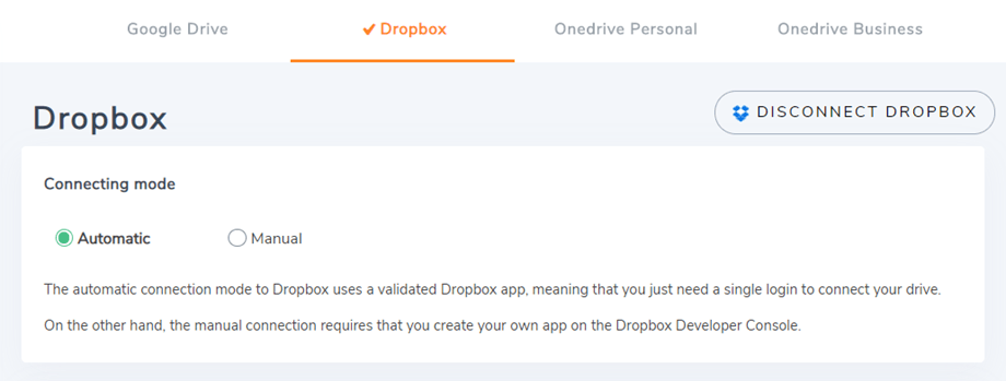 conectat automat cu dropbox