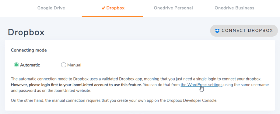 nicht verbundene Dropbox