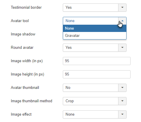 paramètres d&#39;avatar