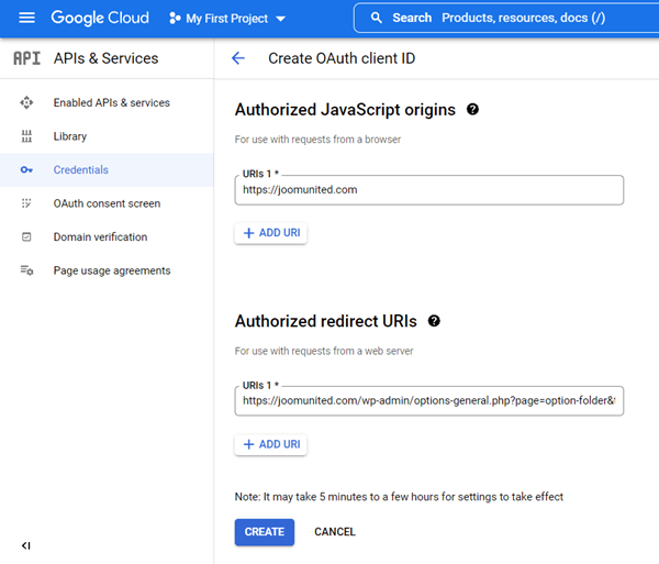 informations d'identification de l'application