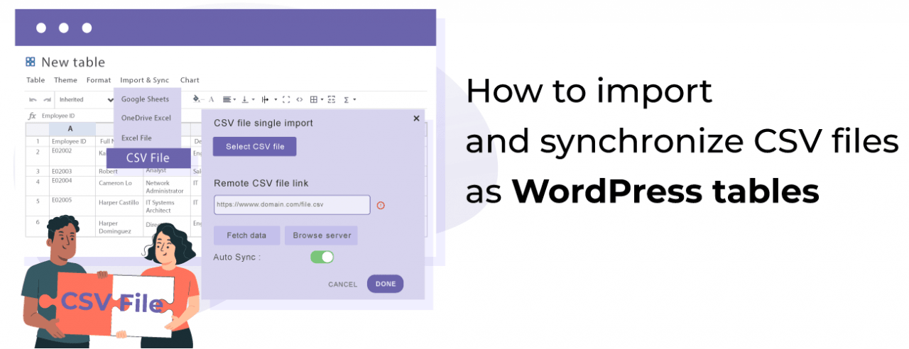 CSV dosyalarını WordPress tabloları olarak içe aktarma ve senkronize etme