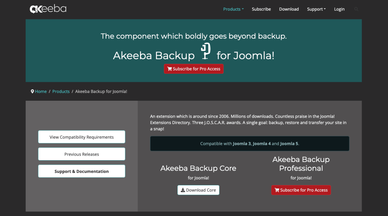 Akeeba-back-up voor Joomla