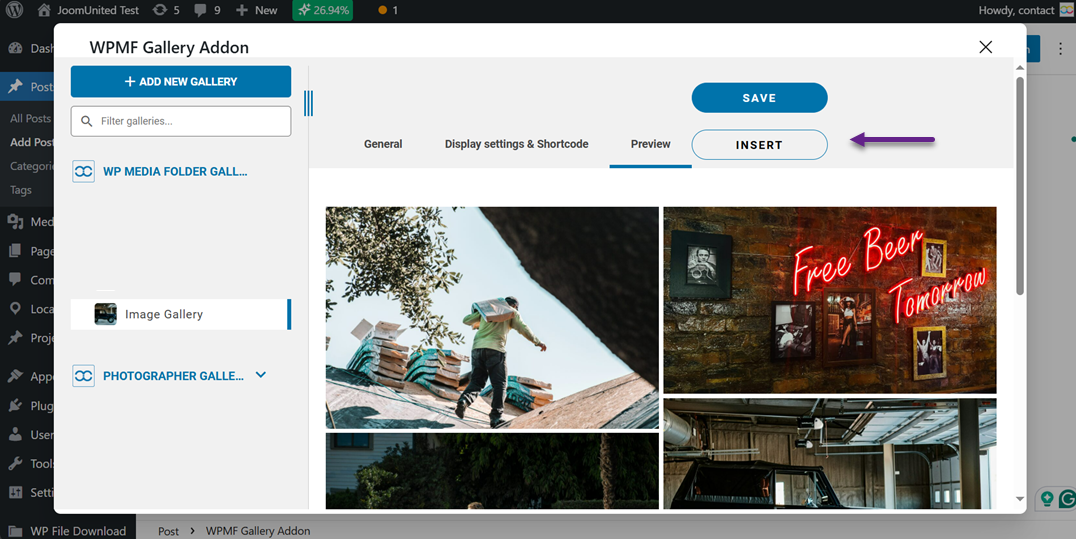 انقر فوق إدراج - كيفية إنشاء معرض صور في WordPress (خطوة بخطوة)