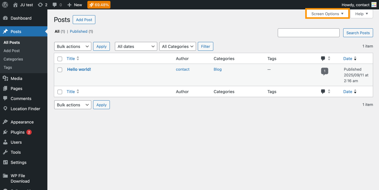 خيارات الشاشة