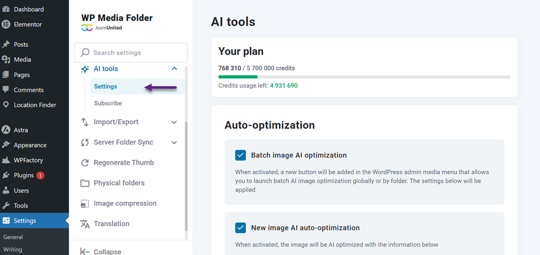 AI工具 - 如何批量处理现有的媒体库与 WP Media Folder AI（无需手动操作）
