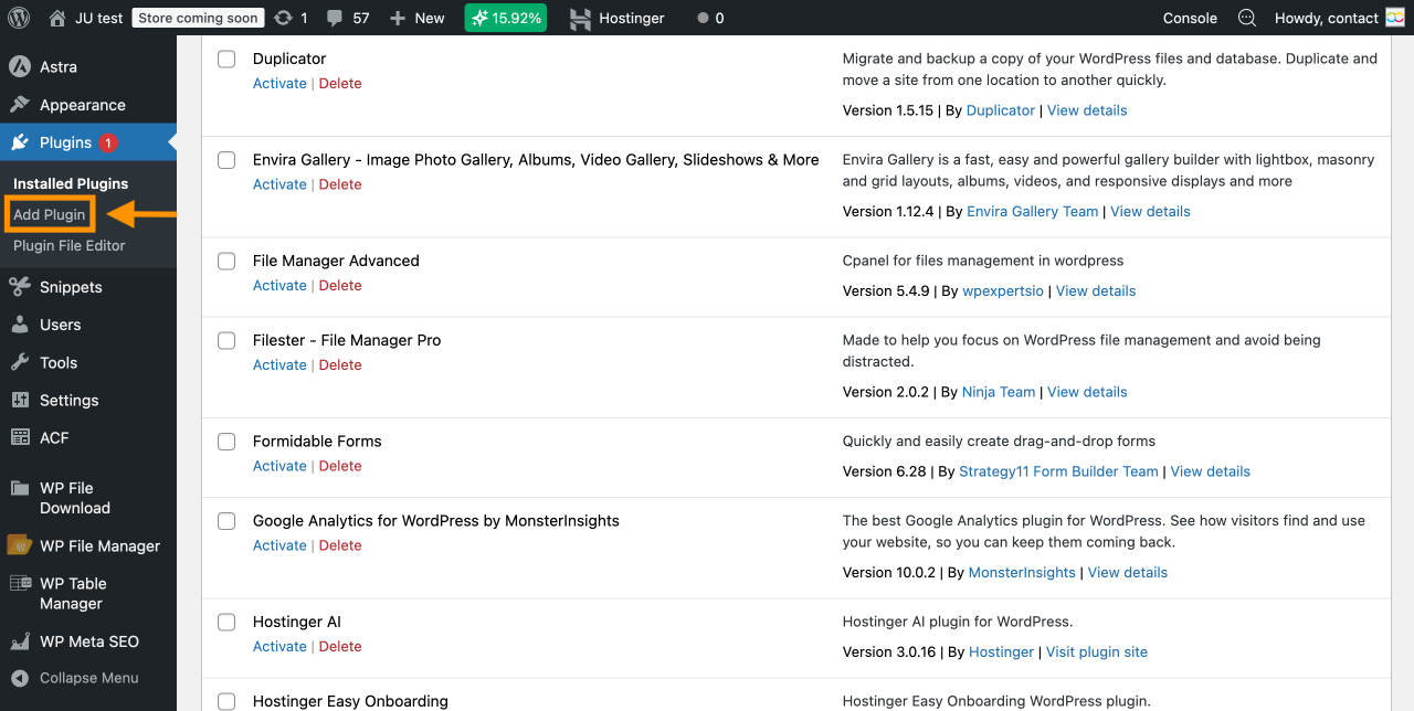 Меню плагінів з бічної панелі