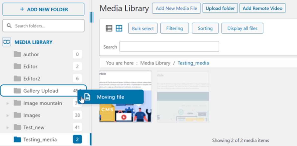 Moving a File to a Folder in the Media Library