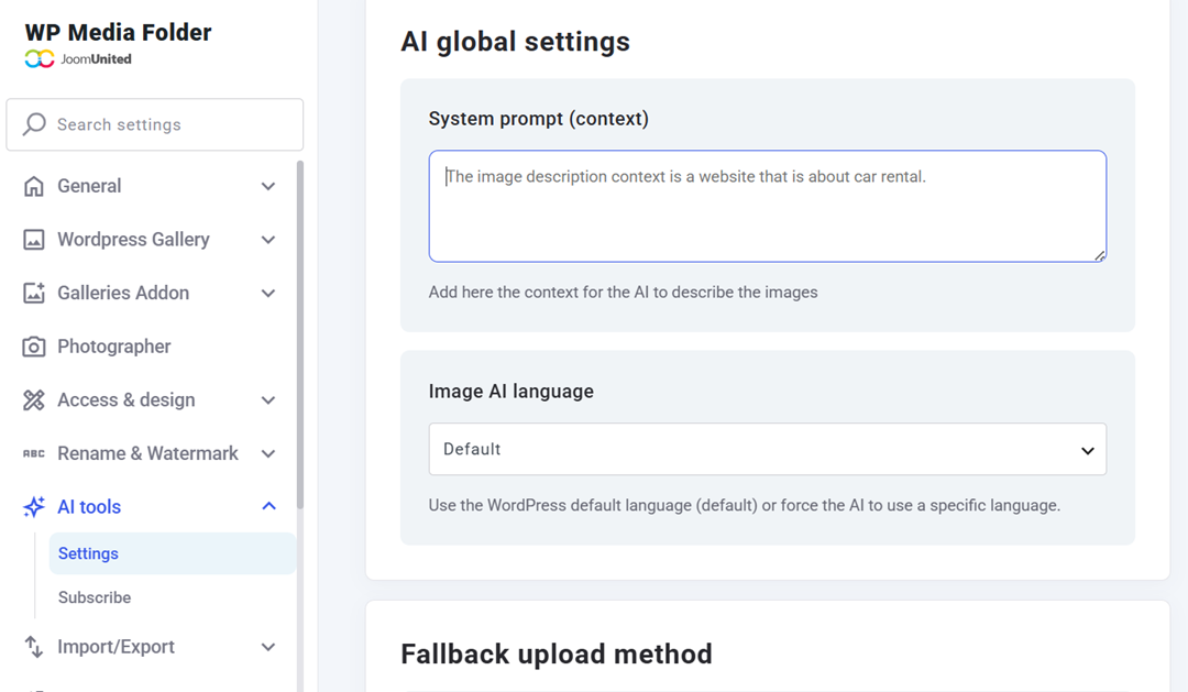 Language Context - How to Automatically Rename and Describe Uploaded Images via AI in WP Media Folder (Save Time & Improve SEO)