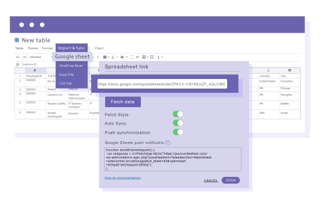 Synchronize table data with a server Google Sheet