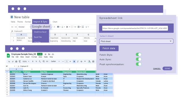 Charger une table basée sur Google Sheets dans Avada Fusion Builder