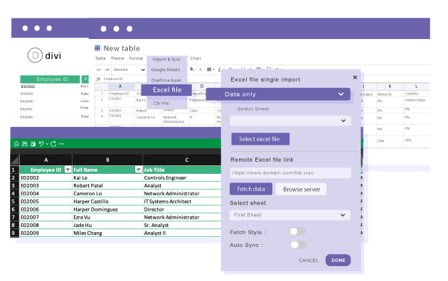 Inserir tabela baseada em Excel no DIVI Builder