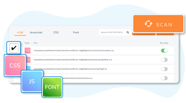 Scan your website CSS, JS and Font files