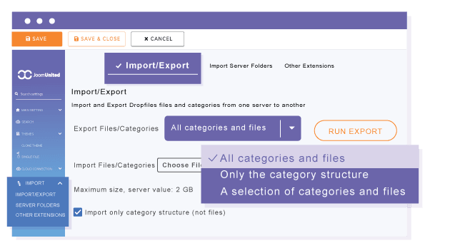 Dropfile eksporterer filer og mapper til et andet websted