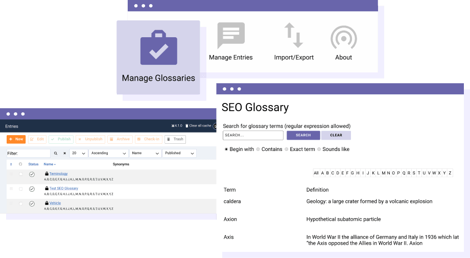 Multiple Glossaries, Definitions, Alphabets