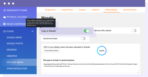 Automatically offload WordPress media to Wasabi