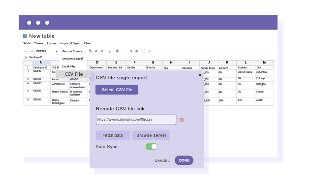 CSV テーブルの自動同期