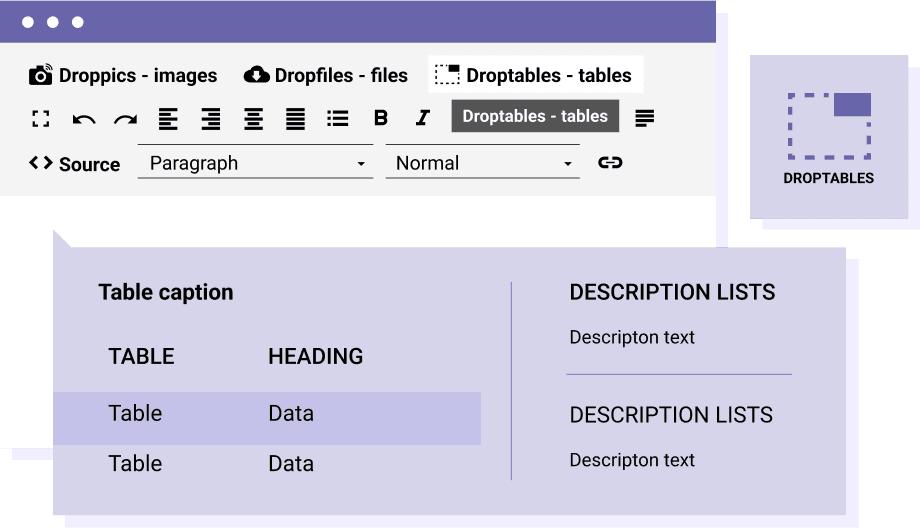 Droptables , w zestawie menedżer tabel Joomla