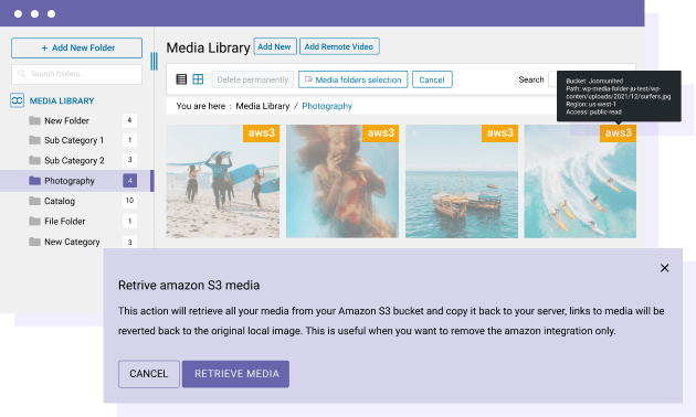 Recupere todos los medios de Amazon S3 a WordPress