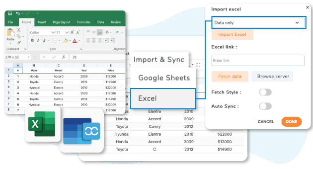 Insert Excel based table in Avada Fusion Builder