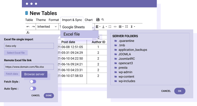 Đồng bộ hóa dữ liệu bảng với bảng WordPress Excel