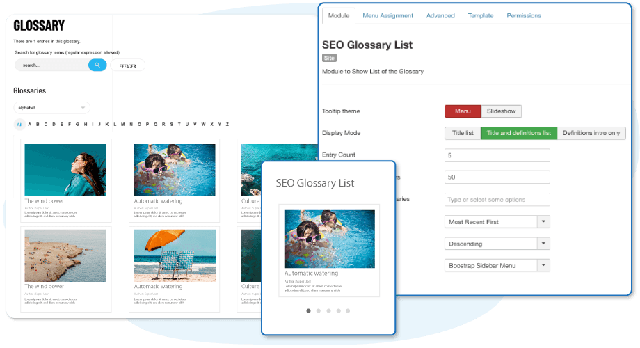 Themes for Glossaries and a Module for Joomla