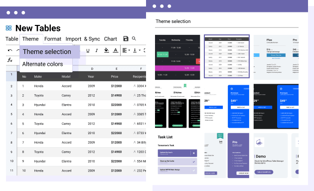 Temas de lista de datos y planificación de tablas