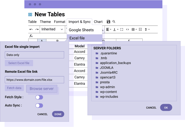 Synchronize table data with a server Excel file