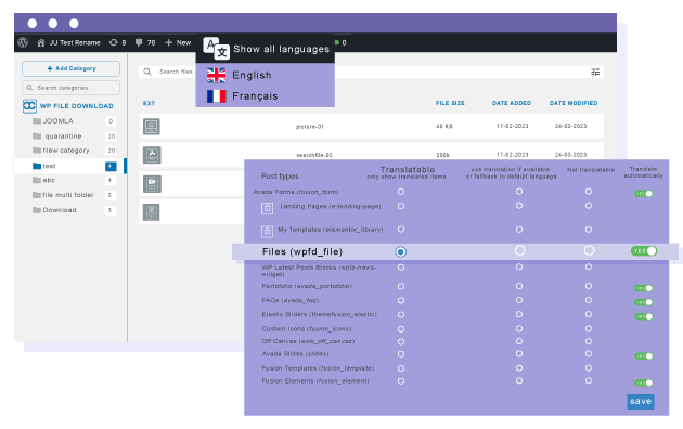 Upload translated files or copy files from original language