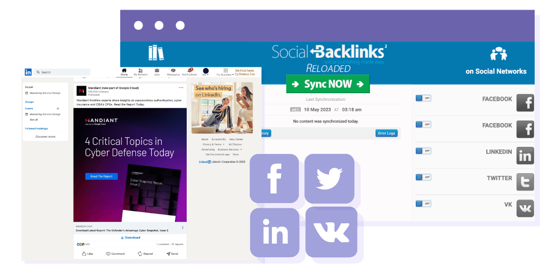 Social Backlinks , automatisk udstationering af sociale medier til Joomla