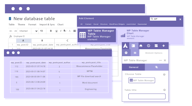 Add a table from database in Avada