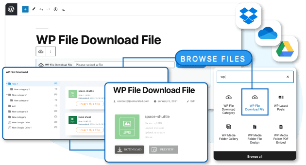 Indsæt filer fra Google Drive, OneDrive og Dropbox i Gutenberg