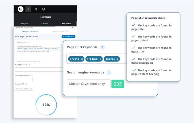 Elementor 콘텐츠에 대한 사용자 정의 키워드 확인 추가