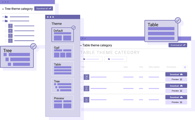 Folder tree and table theme for massive file amount display