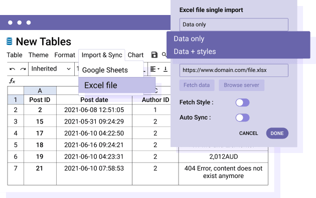 Importa il contenuto di Excel in WordPress come tabella