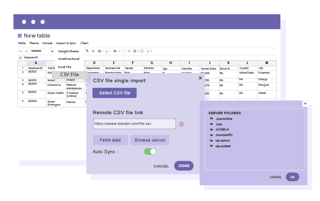 Synchroniser les données du tableau avec un tableau WordPress CSV