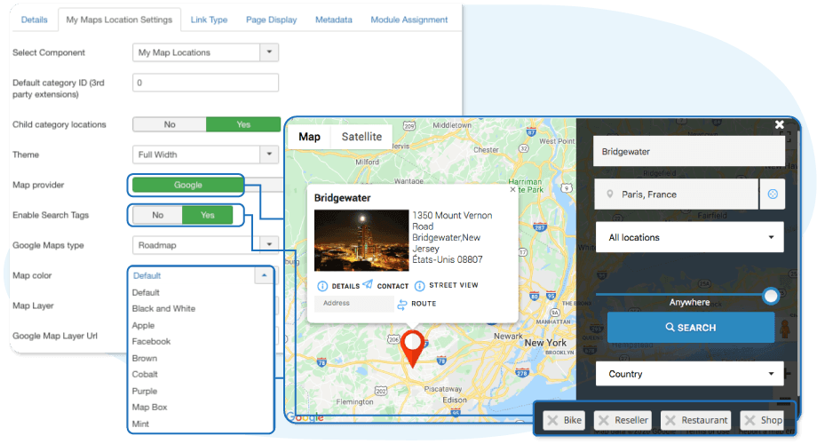 Visualización de ubicación, búsqueda, filtro de la forma que desee