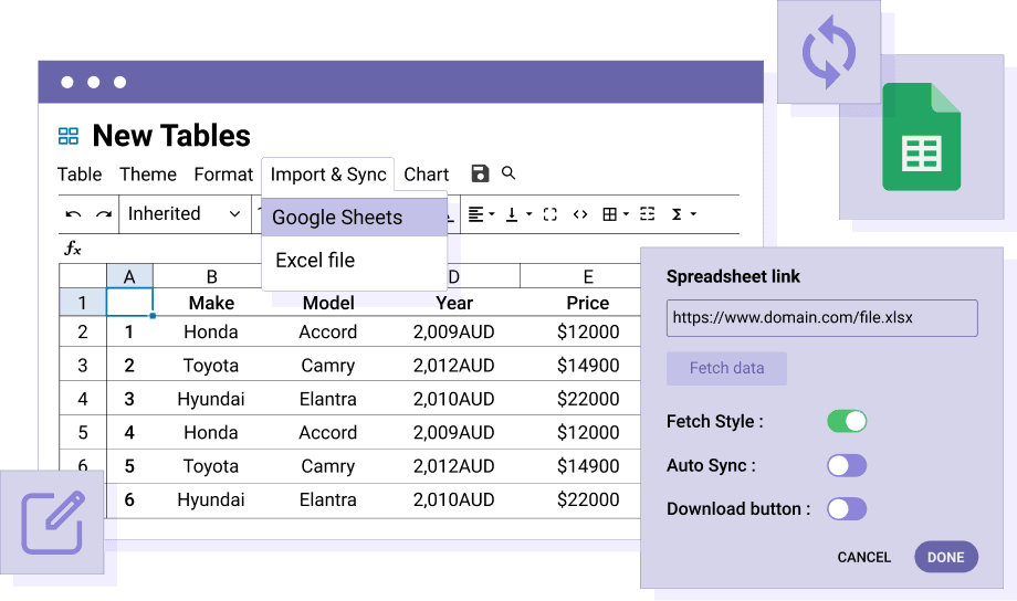 WP Table Manager importă și sincronizează bannerul de date Excel