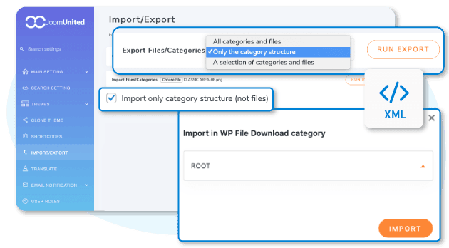 Export and import only the file structure