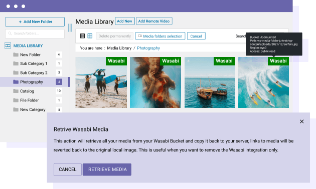 Hent alle medier fra Wasabi til WordPress