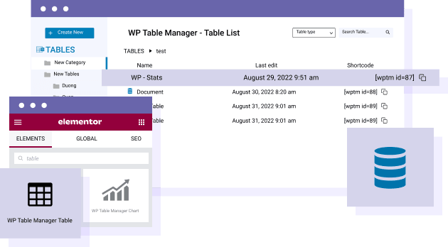 Add a table from database in Elementor