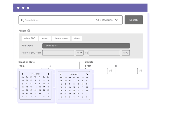 Filtros de data de criação e atualização de arquivo