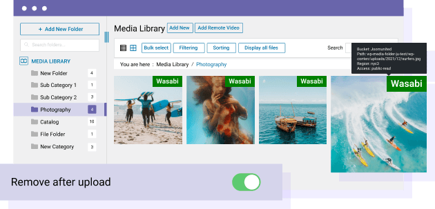 Media library Offload from WordPress to Wasabi