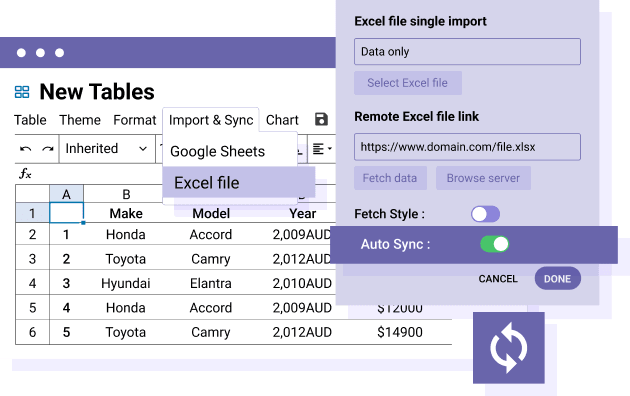 Automatikus Excel tábla szinkronizálás