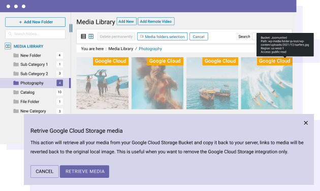 Retrieve all media from Google Cloud to WordPress