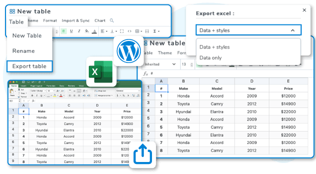 Exporte sua tabela do WordPress como uma tabela do Office 365 Excel