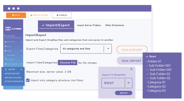 Importa una selezione di file e cartelle