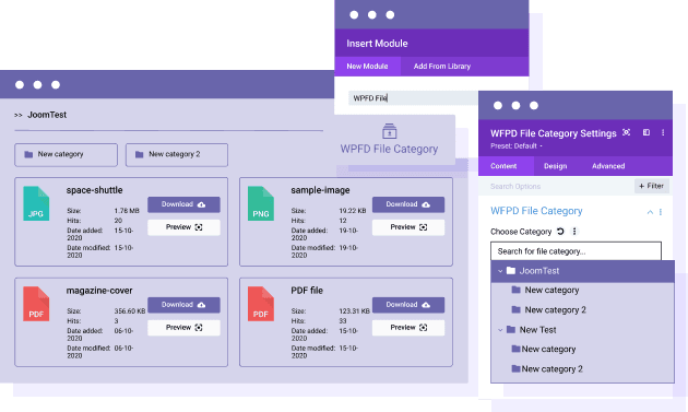 Load a file download category as DIVI module