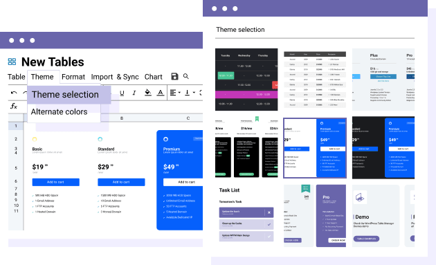 Create a price grid from a table theme