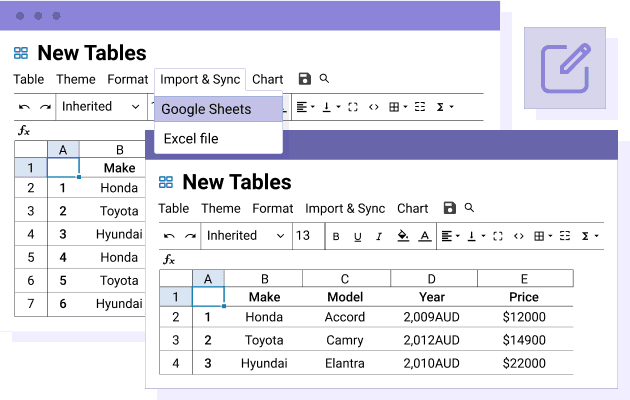 Importer og rediger Excel-filindhold
