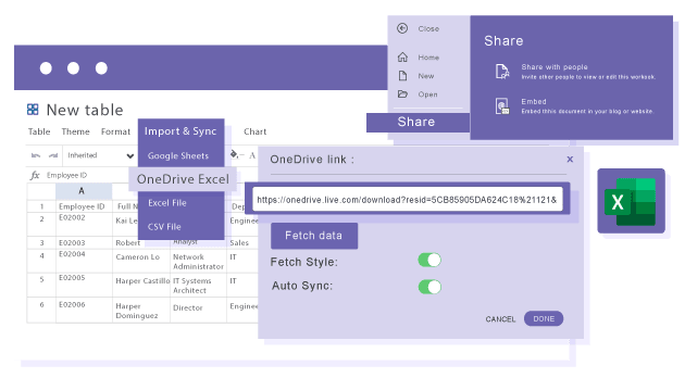 Office365の個人アカウントとビジネスアカウントからExcelデータをインポートします